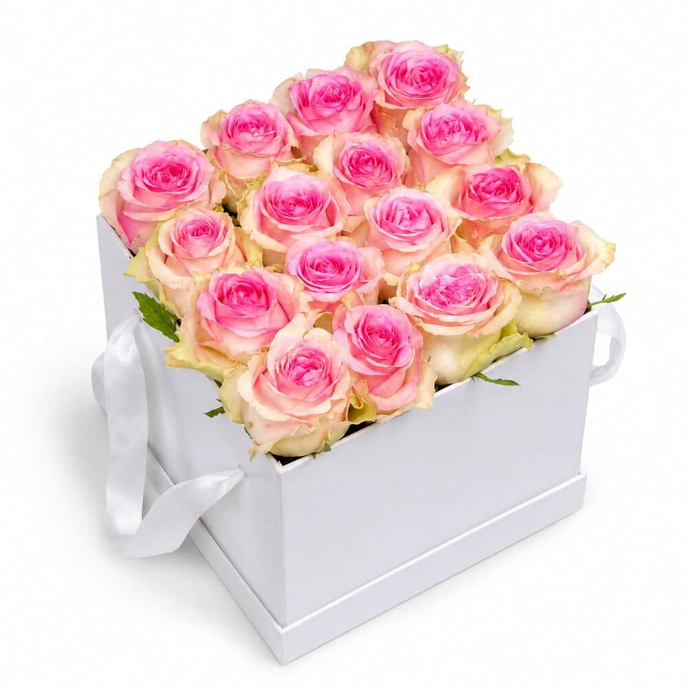 Blumenstrauß Mary – Flowerbox Rosen Lachs-Pink – frisch vom Münchner Floristen